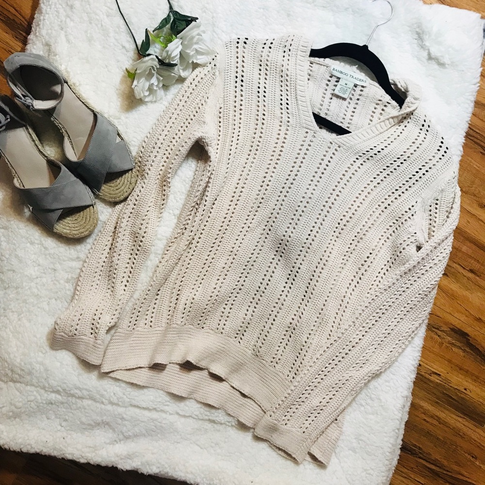 Bamboo Trader Cream Crochet Hoodie Sweater M